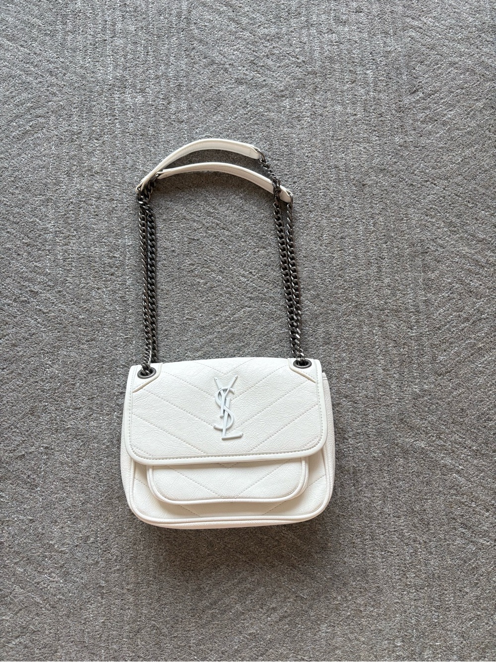 Saint Laurent White Quilted Leather Shoulder Bag with Chain Strap